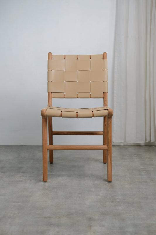 London Dining Chair Rattan back leather seat