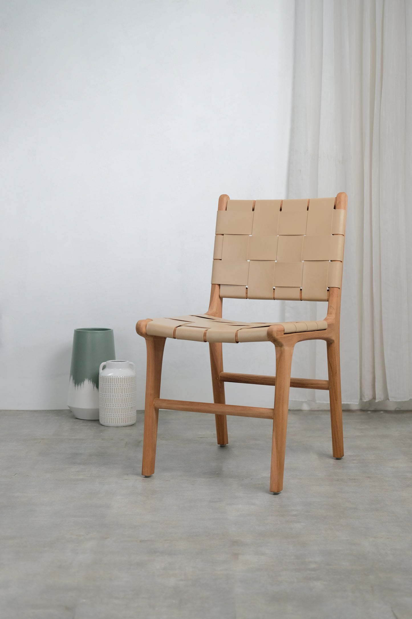 London Dining Chair Rattan back leather seat